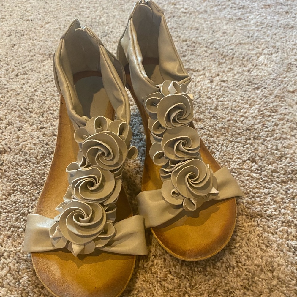 Cream wedge sandals